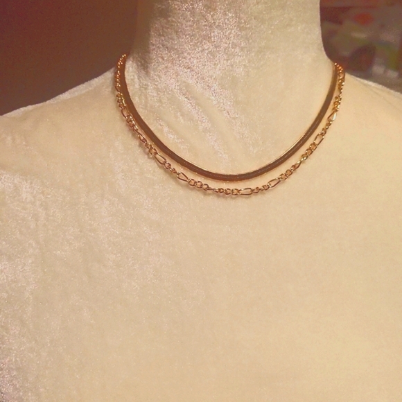 18k Gold Figaro & Snake Chain Choker Necklace NWT - Picture 3 of 4